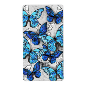 Composition of White and Blue Butterflies Label