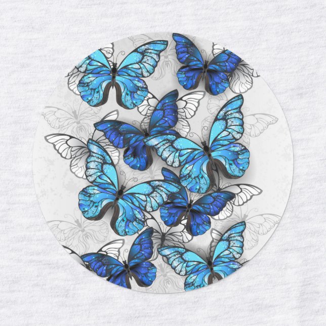 Composition of White and Blue Butterflies Labels (Design 1)