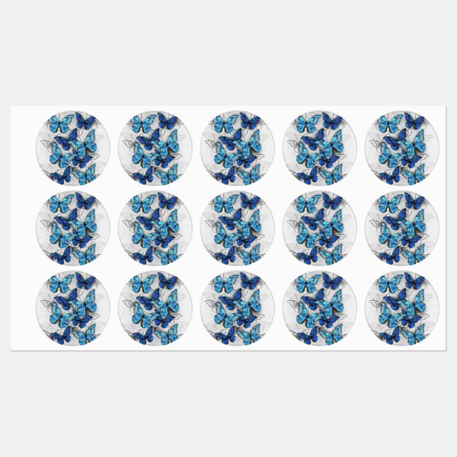 Composition of White and Blue Butterflies Labels (Sheet)