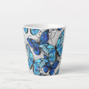 Composition of White and Blue Butterflies Latte Mug