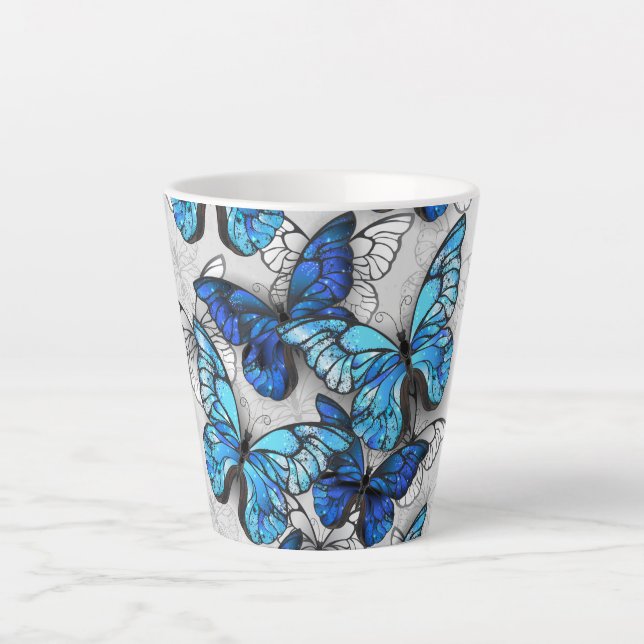 Composition of White and Blue Butterflies Latte Mug (Front)