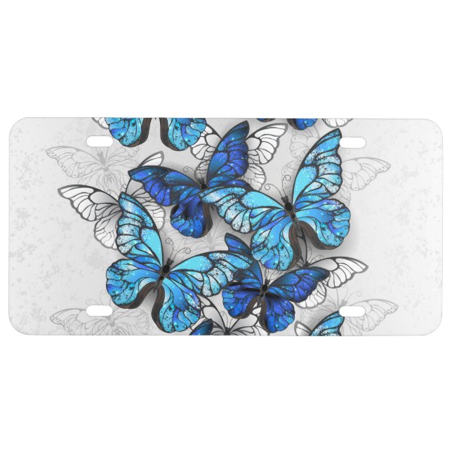 Composition of White and Blue Butterflies License Plate (Front)