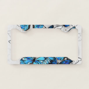 Composition of White and Blue Butterflies License Plate Frame