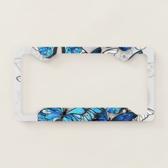 Composition of White and Blue Butterflies License Plate Frame (Front)