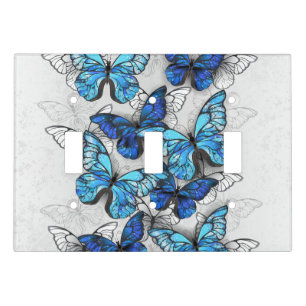 Composition of White and Blue Butterflies Light Switch Cover