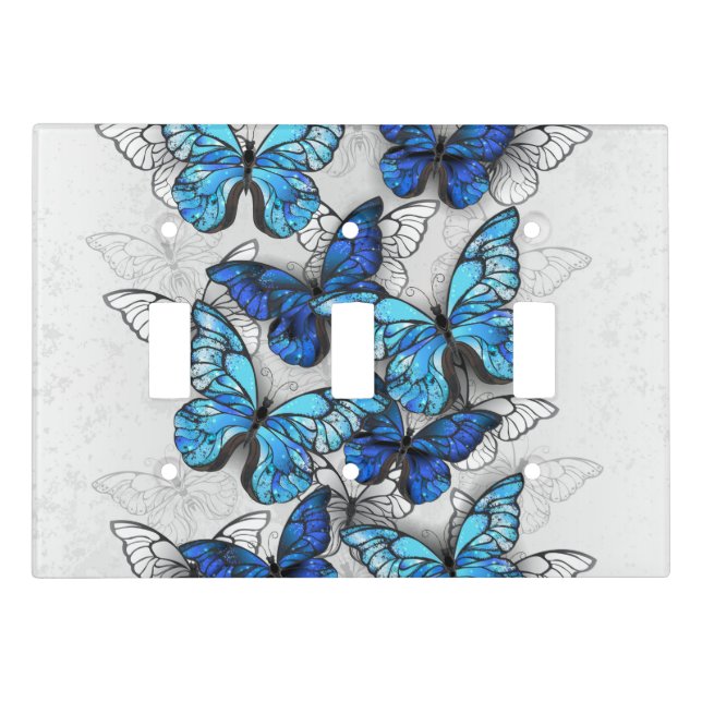 Composition of White and Blue Butterflies Light Switch Cover (Front)