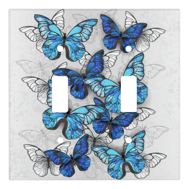Composition of White and Blue Butterflies Light Switch Cover (Front)