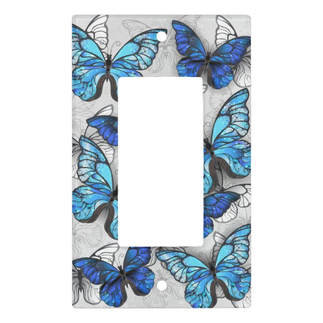 Composition of White and Blue Butterflies Light Switch Cover (Front)
