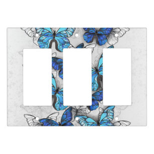 Composition of White and Blue Butterflies Light Switch Cover
