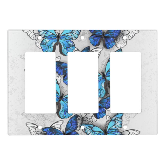 Composition of White and Blue Butterflies Light Switch Cover (Front)