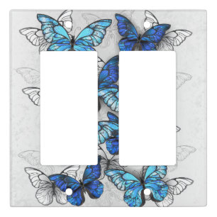 Composition of White and Blue Butterflies Light Switch Cover