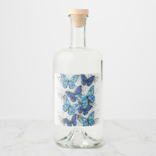 Composition of White and Blue Butterflies Liquor Bottle Label