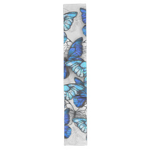 Composition of White and Blue Butterflies Long Table Runner