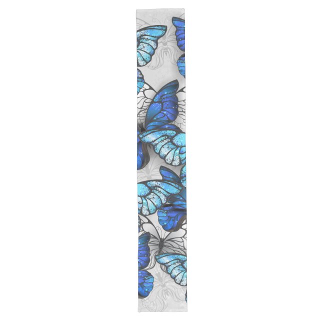 Composition of White and Blue Butterflies Long Table Runner (Front)