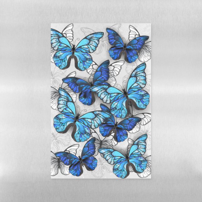 Composition of White and Blue Butterflies Magnetic Dry Erase Sheet (Vertical)