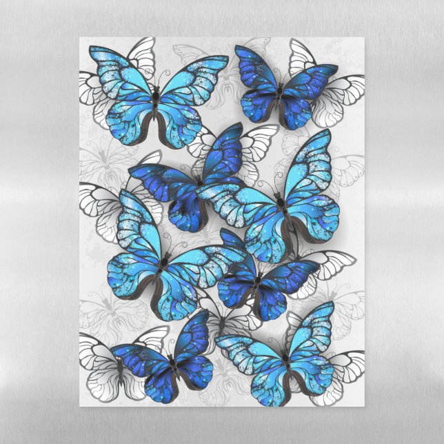 Composition of White and Blue Butterflies Magnetic Dry Erase Sheet (Vertical)