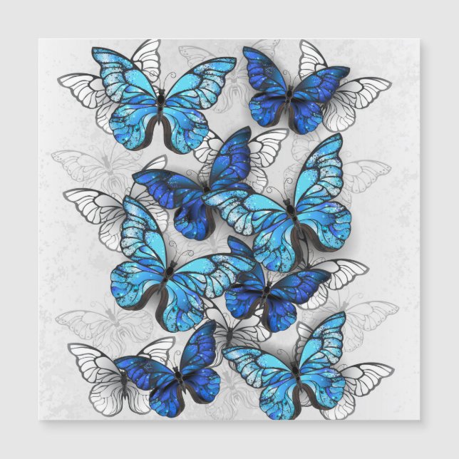 Composition of White and Blue Butterflies Magnetic Invitation (Front)