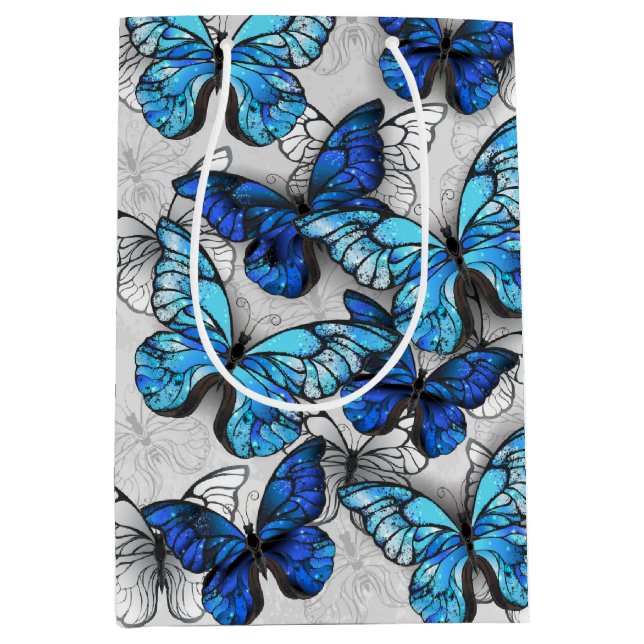 Composition of White and Blue Butterflies Medium Gift Bag (Front)