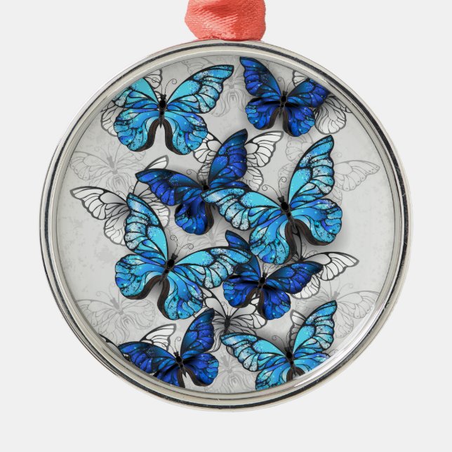 Composition of White and Blue Butterflies Metal Ornament (Front)