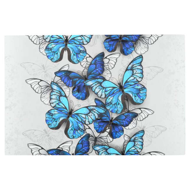 Composition of White and Blue Butterflies Metal Print (Front)
