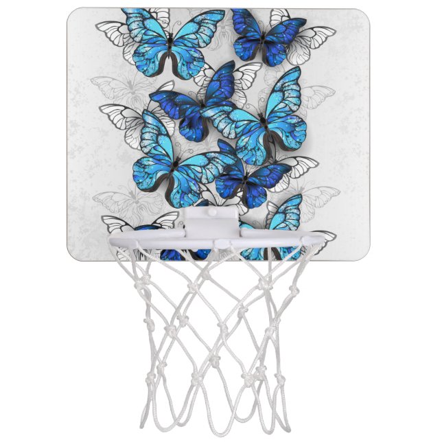 Composition of White and Blue Butterflies Mini Basketball Hoop (Front)