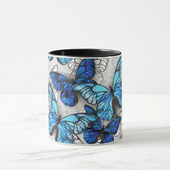 Composition of White and Blue Butterflies Mug (Center)