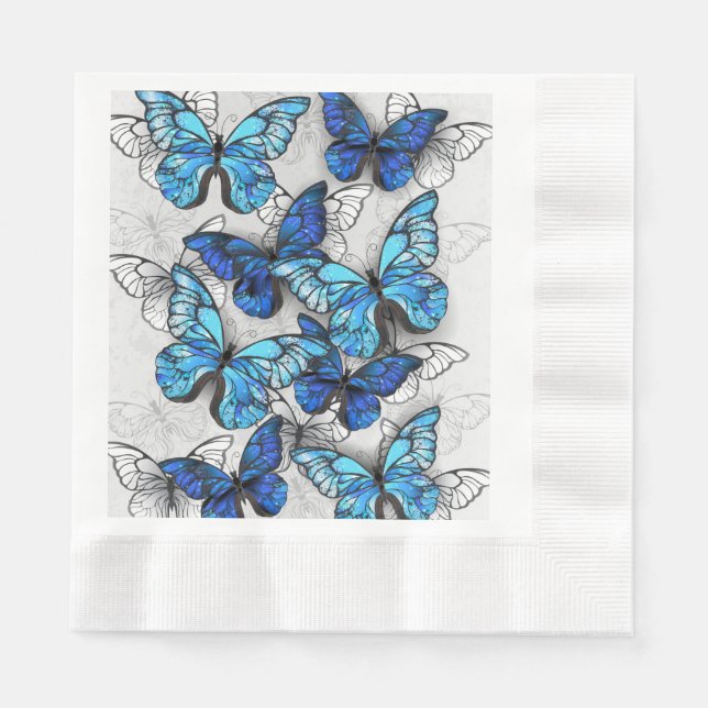 Composition of White and Blue Butterflies Napkins (Front)