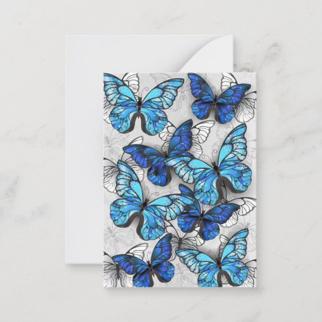 Composition of White and Blue Butterflies Note Card (Front)