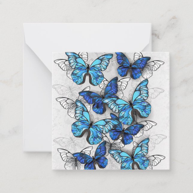 Composition of White and Blue Butterflies Note Card (Front)