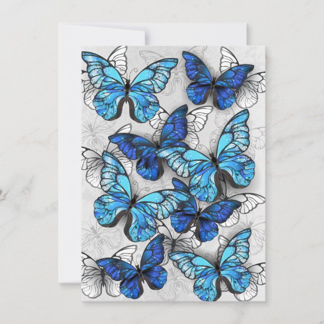 Composition of White and Blue Butterflies Note Card (Front)