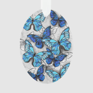 Composition of White and Blue Butterflies Ornament