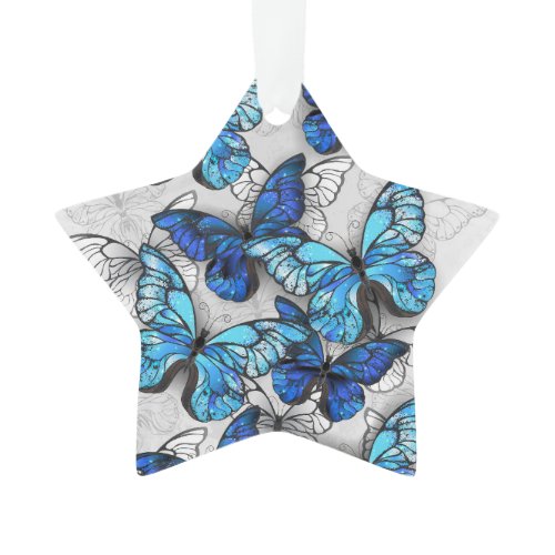 Composition of White and Blue Butterflies Ornament