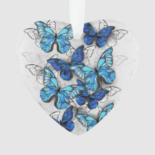 Composition of White and Blue Butterflies Ornament
