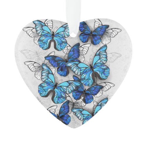 Composition of White and Blue Butterflies Ornament