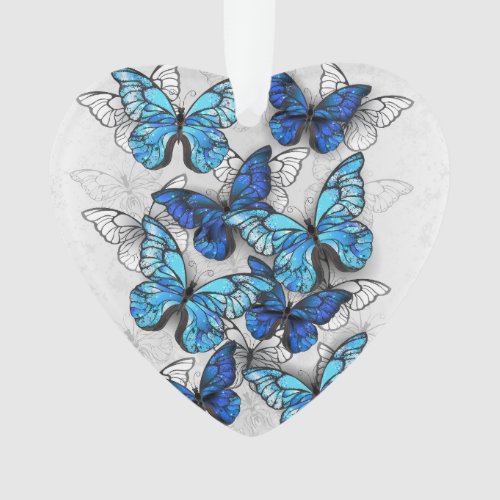 Composition of White and Blue Butterflies Ornament