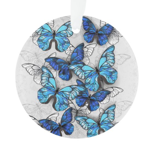 Composition of White and Blue Butterflies Ornament