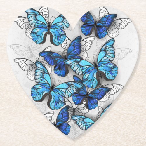 Composition of White and Blue Butterflies Paper Coaster