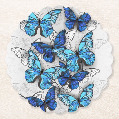 Composition of White and Blue Butterflies Paper Coaster