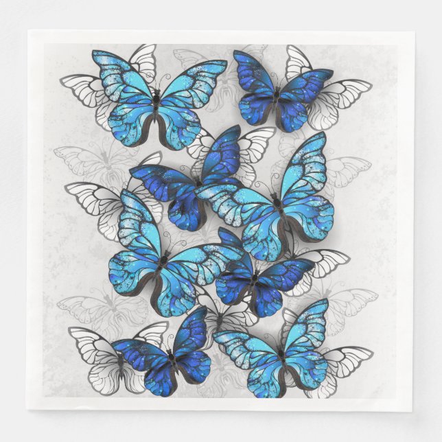 Composition of White and Blue Butterflies Paper Dinner Napkins (Front)