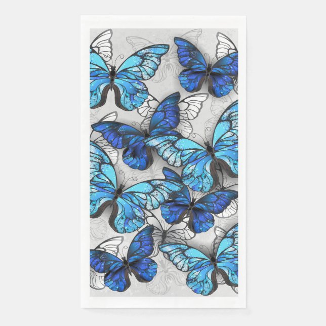 Composition of White and Blue Butterflies Paper Guest Towels (Front)