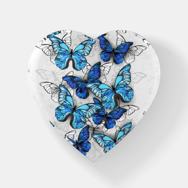 Composition of White and Blue Butterflies Paperweight (Front)