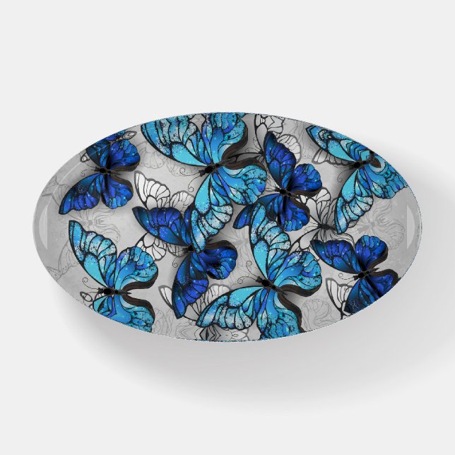 Composition of White and Blue Butterflies Paperweight (Front)