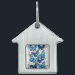 Composition of White and Blue Butterflies Pet ID Tag<br><div class="desc">Vertical composition of realistic,  blue and white morpho butterflies on gray textured background. Morpho blue butterfly.</div>