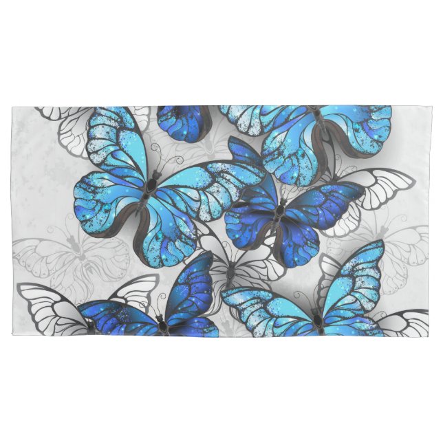 Composition of White and Blue Butterflies Pillow Case (Front-Left)
