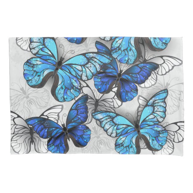 Composition of White and Blue Butterflies Pillow Case (Front-Left)
