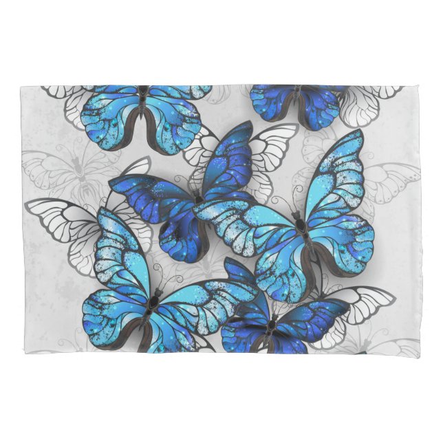 Composition of White and Blue Butterflies Pillow Case (Front)