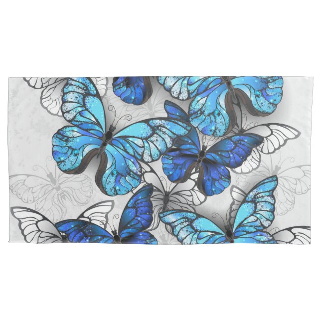 Composition of White and Blue Butterflies Pillow Case (Front)
