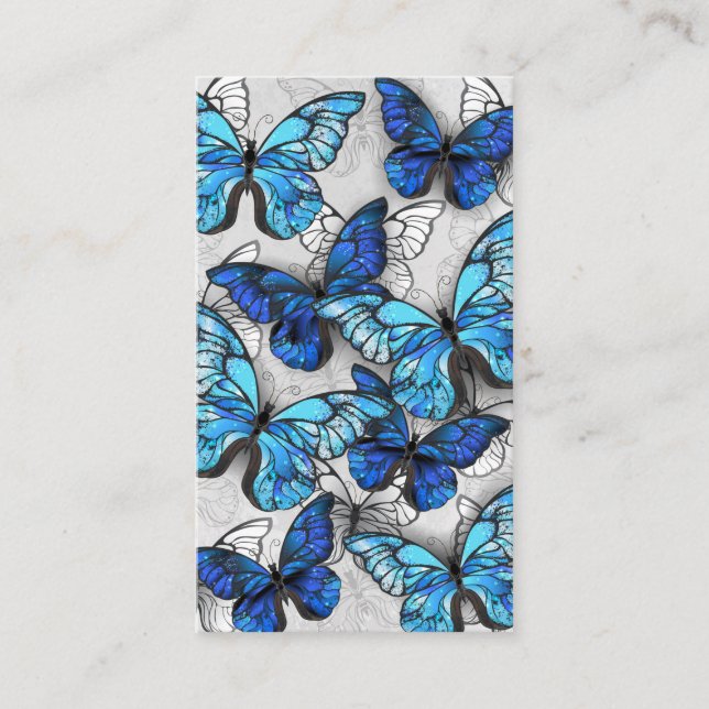 Composition of White and Blue Butterflies Place Card (Front)