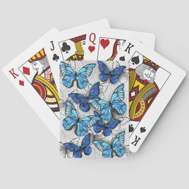 Composition of White and Blue Butterflies Poker Cards (Back)
