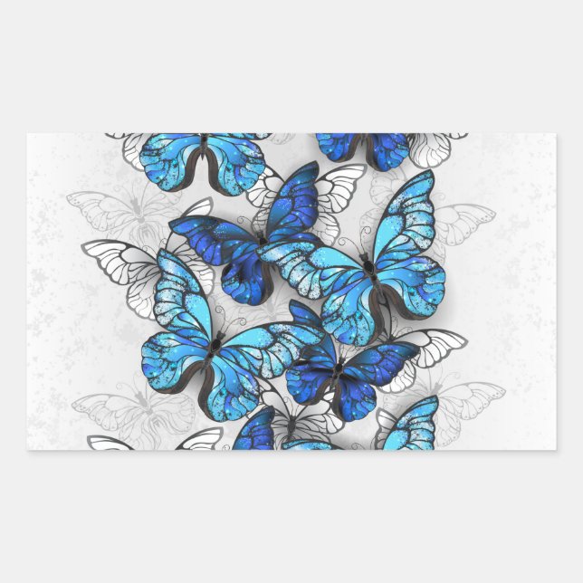 Composition of White and Blue Butterflies Rectangular Sticker (Front)